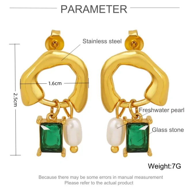 Wholesale Stainless Steel Earrings with Green Crystal