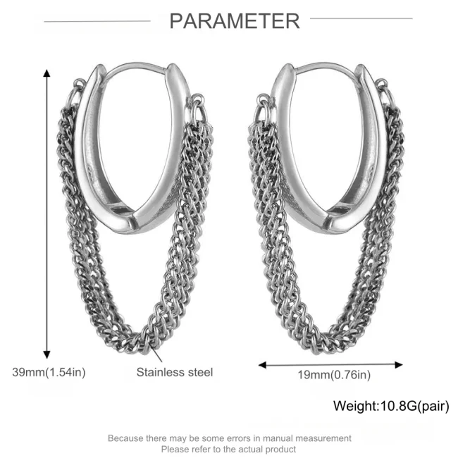 Wholesale Steel Multi-Layered Chain Tassel Earrings