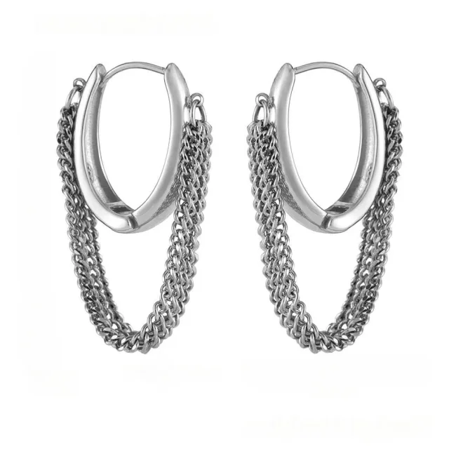 Wholesale Steel Multi-Layered Chain Tassel Earrings