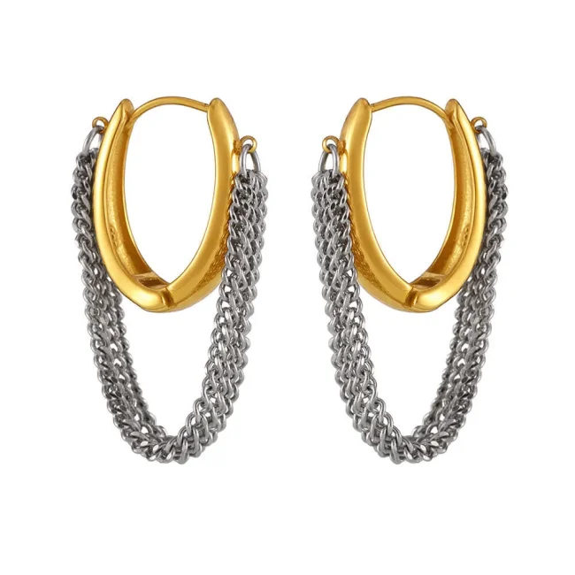 Wholesale Steel Multi-Layered Chain Tassel Earrings