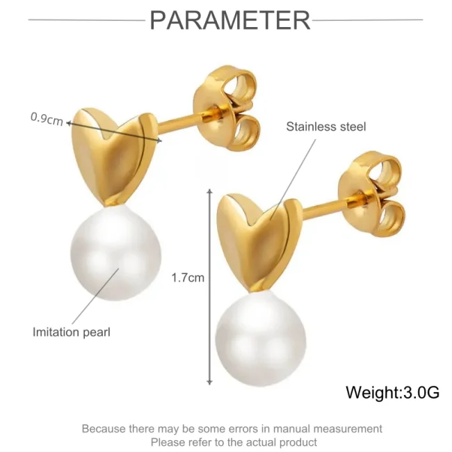 Wholesale Stainless Steel Pearl Heart Earrings
