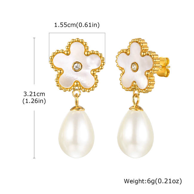 Wholesale Stainless Steel Zirconia Pearl Earrings