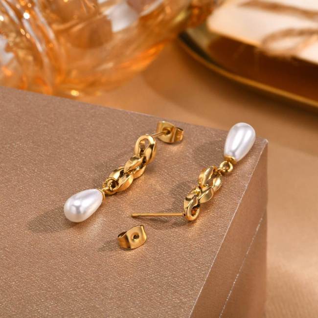 Wholesale Stainless Steel Chain Pearl Earrings