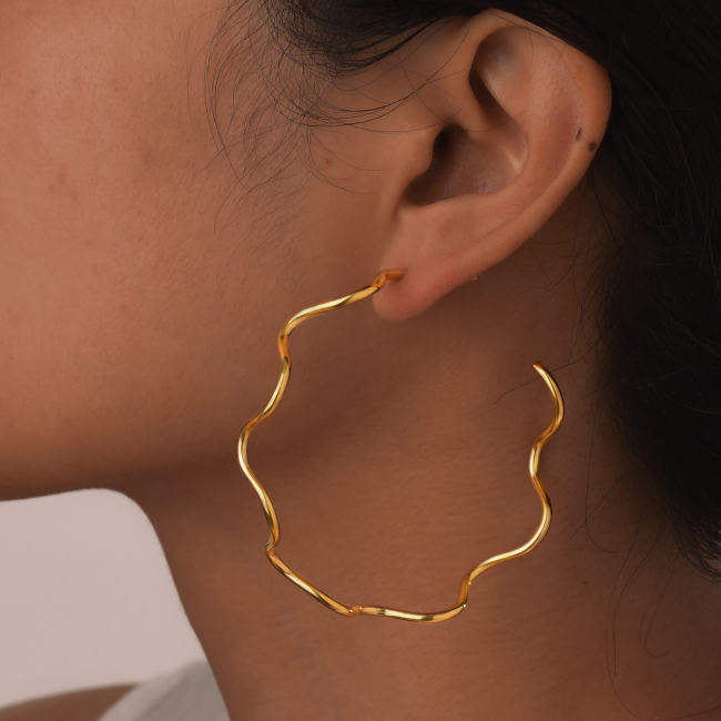 Wholesale Stainless Steel Wave Large Earrings