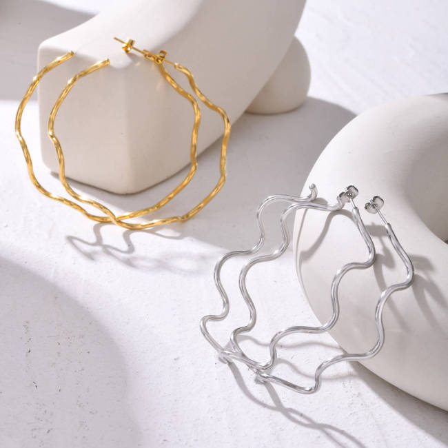 Wholesale Stainless Steel Wave Large Earrings