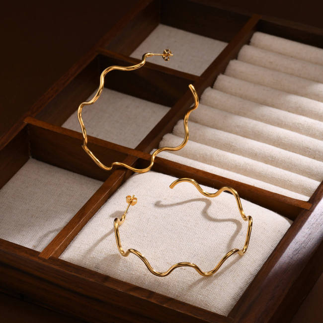 Wholesale Stainless Steel Wave Large Earrings