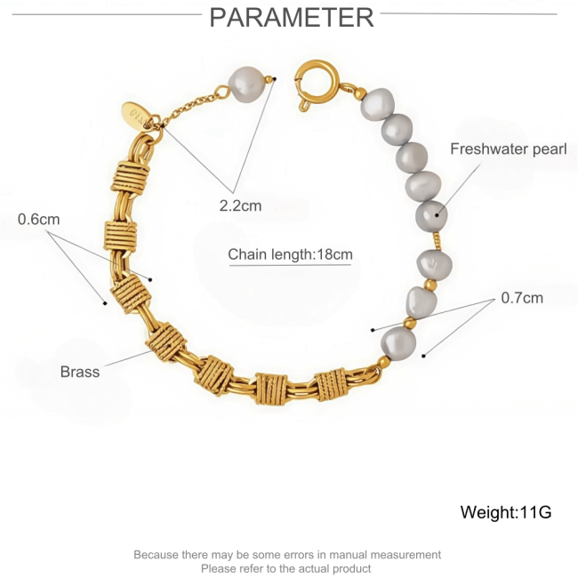Wholesale Brass Chain and Pearl Bracelet