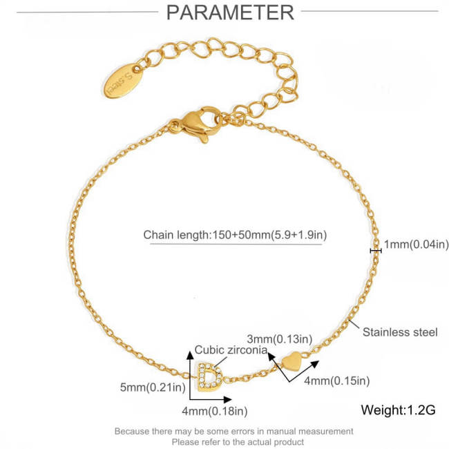Wholesale Stainless Steel CZ Letter Bracelet Necklace Earrings Ring