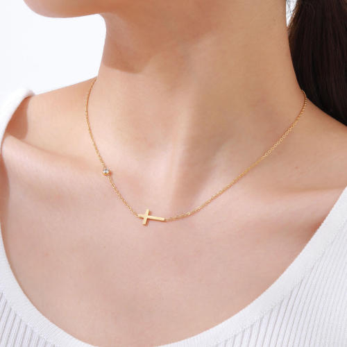Wholesale Stainless Steel Cross CZ Necklace