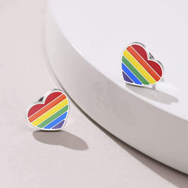 Wholesale Stainless Steel Rainbow Heart Earrings