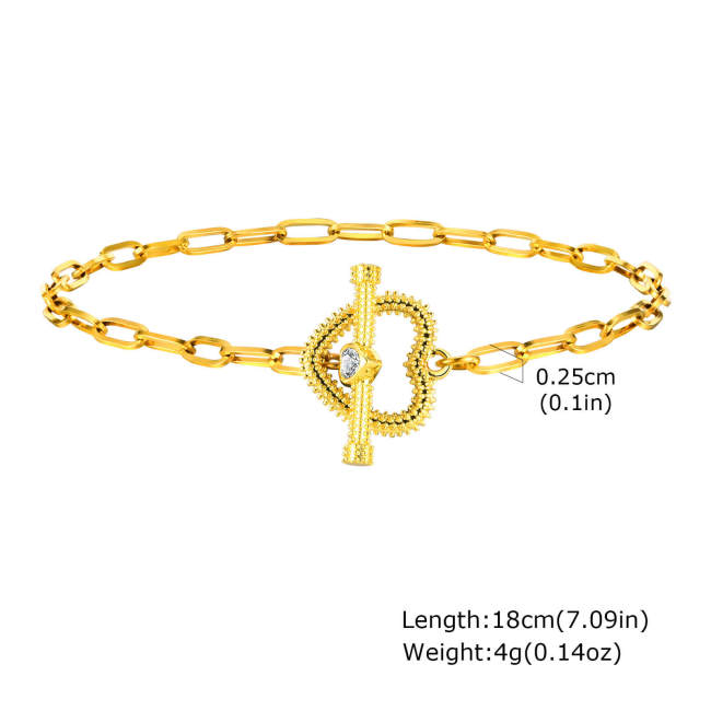 Wholesale Stainless Steel Chain Copper Heart Bracelet