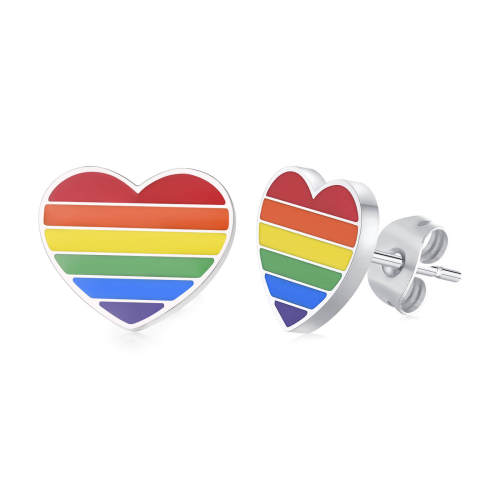 Wholesale Stainless Steel Rainbow Heart Earrings