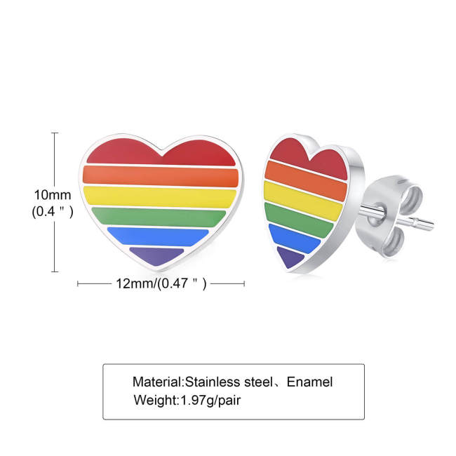 Wholesale Stainless Steel Rainbow Heart Earrings