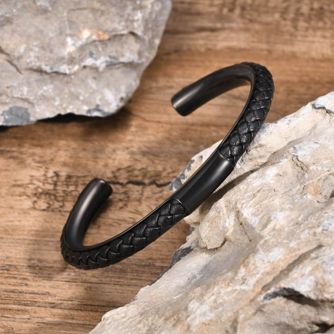 Wholesale Stainless Steel Braided Leather Bangle