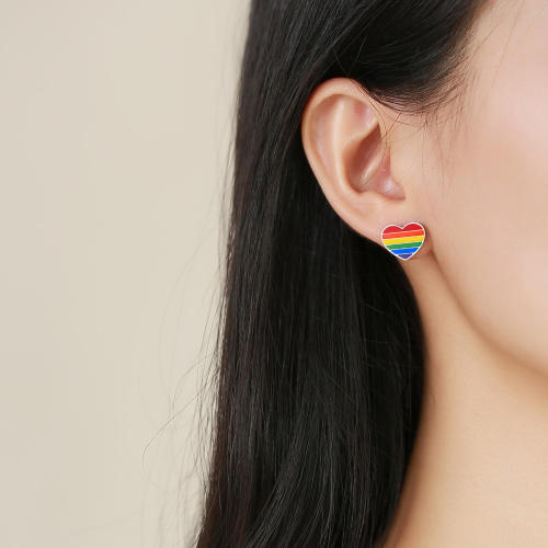 Wholesale Stainless Steel Rainbow Heart Earrings