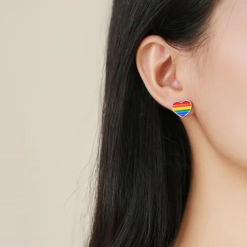Wholesale Stainless Steel Rainbow Heart Earrings