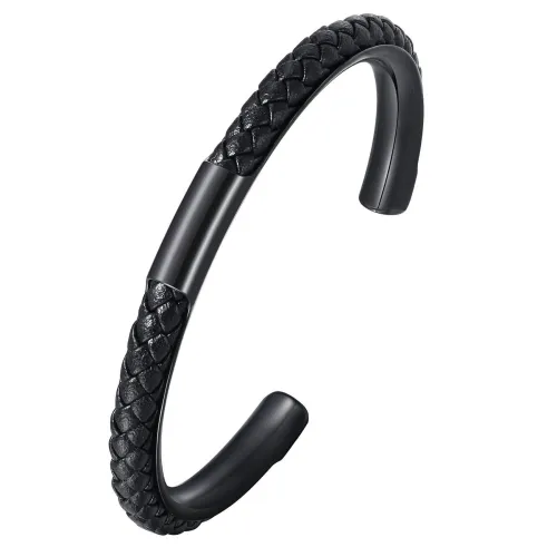 Wholesale Stainless Steel Braided Leather Bangle