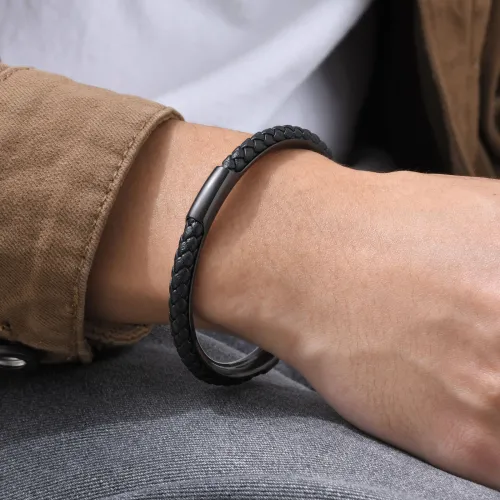 Wholesale Stainless Steel Braided Leather Bangle