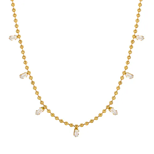 Wholesale Stainless Steel Bead Chain Zircon Necklace