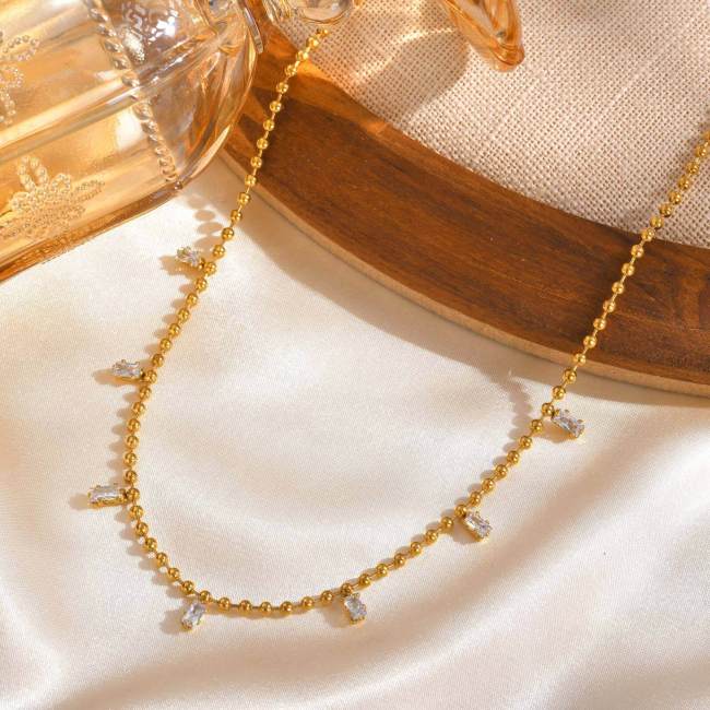 Wholesale Stainless Steel Bead Chain Zircon Necklace