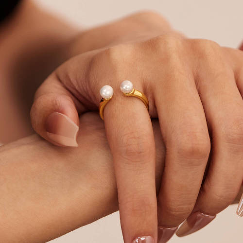 Wholesale Stainless Steel Open-ended Pearl Ring
