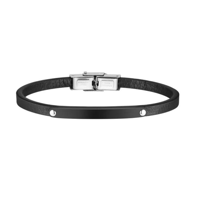Wholesale Stainless Steel Curved Tag Leather Bracelet