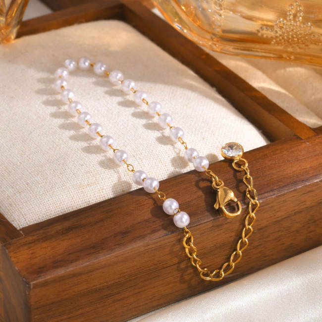 Wholesale Stainless Steel Imitation Pearl Bead Bracelet