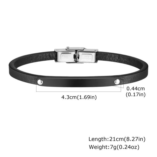 Wholesale Stainless Steel Curved Tag Leather Bracelet