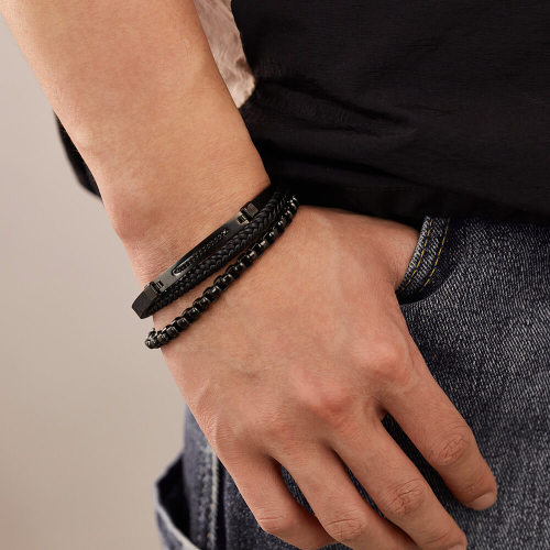 Wholesale Hot Sale Stainless Steel Leather Bracelet
