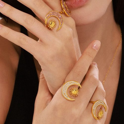 Wholesale Steel Sun & Moon Zirconia Ring & Necklace