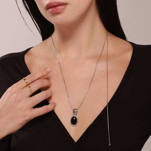 Wholesale Stainless Steel Tiger Eye Long Necklace