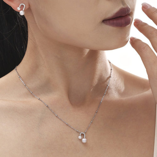 Wholesale Steel U-Shaped Pearl Necklace Earrings