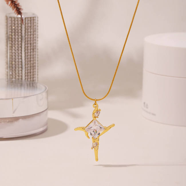 Wholesale Steel Zirconia Cross Pendant Necklace