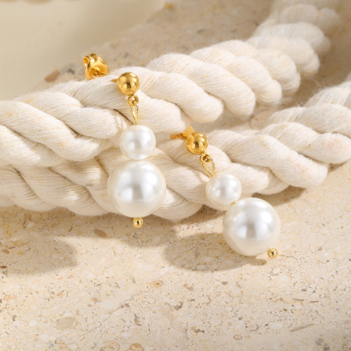 Wholesale Stainless Steel Two Imitation Pearl Earrings