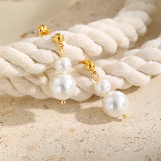 Wholesale Stainless Steel Two Imitation Pearl Earrings