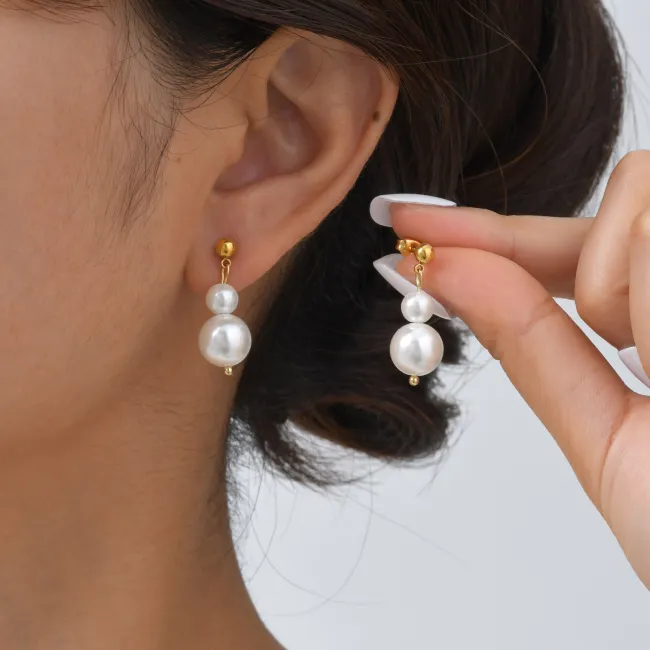 Wholesale Stainless Steel Two Imitation Pearl Earrings