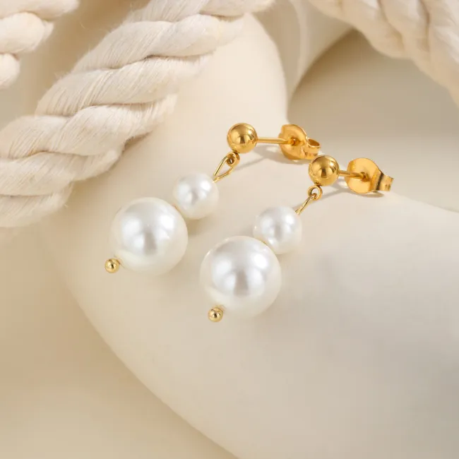 Wholesale Stainless Steel Two Imitation Pearl Earrings
