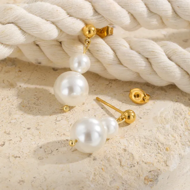 Wholesale Stainless Steel Two Imitation Pearl Earrings