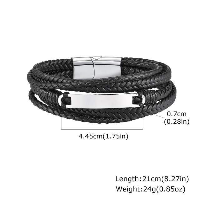 Wholesale Stainless Steel Engraved Leather Bracelet