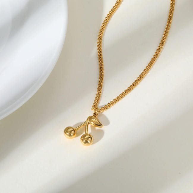 Wholesale Stainless Steel Cherry Necklace