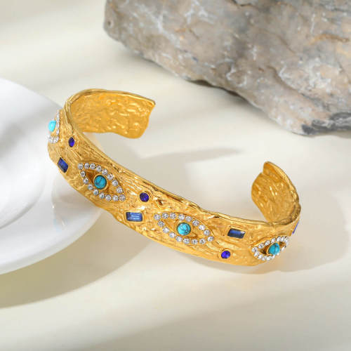 Wholesale Stainless Steel Zirconia Eyes Open Bangle