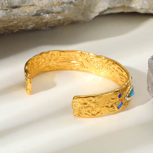 Wholesale Stainless Steel Zirconia Eyes Open Bangle