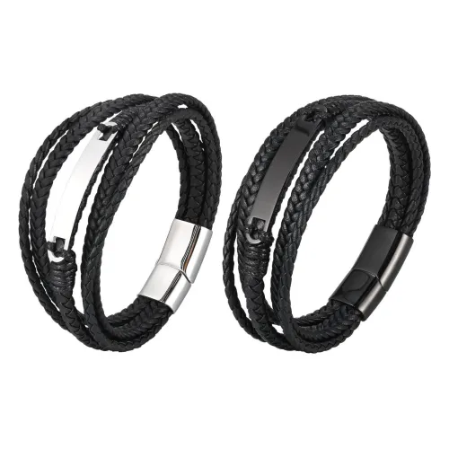 Wholesale Stainless Steel Engraved Leather Bracelet