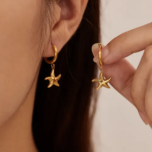 Wholesale Stainless Steel Starfish Hoop Earrings
