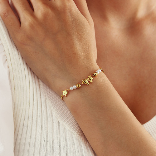 Wholesale Stainless Steel Pearl Ribbon Bracelet