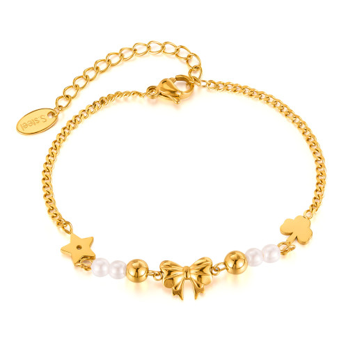 Wholesale Stainless Steel Pearl Ribbon Bracelet