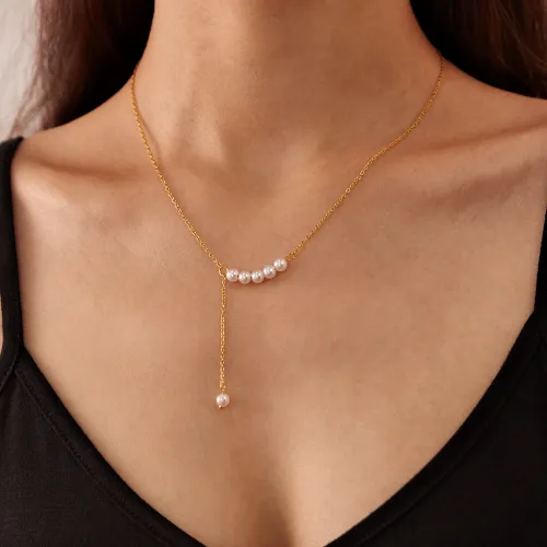 Wholesale Stainless Steel Pearl Tassel Necklace