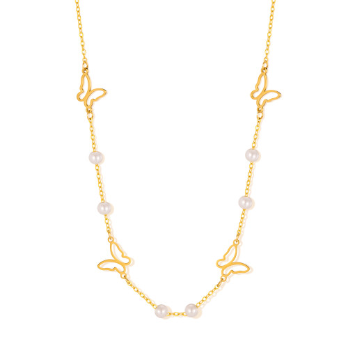 Wholesale Stainless Steel Butterfly Pearl Necklace