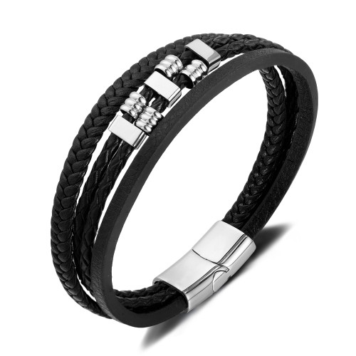 Wholesale Stainless Steel Woven Leather Bracelet