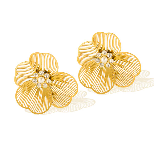 Wholesale Stainless Steel Flower Pearl Earrings
